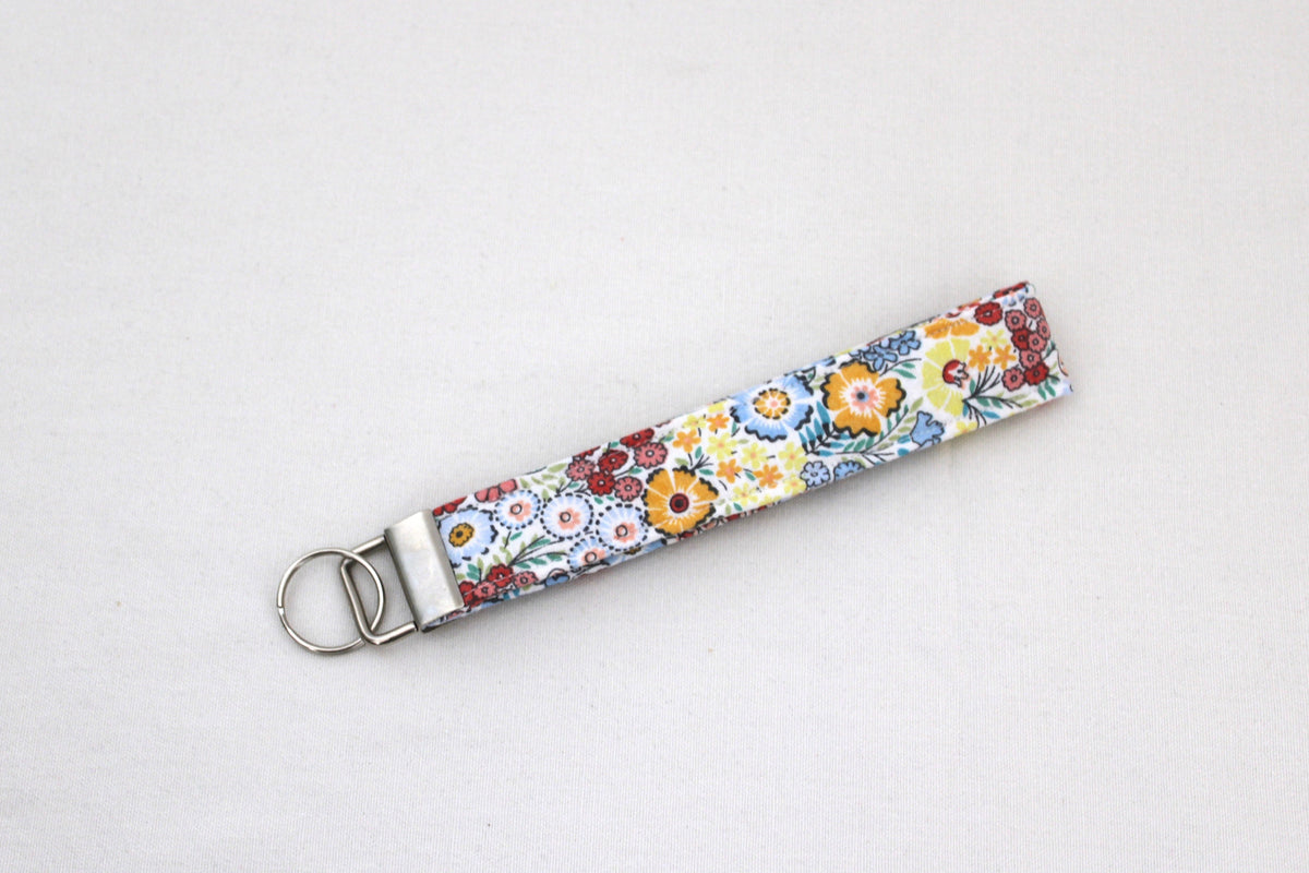 Blue Floral Keychain Wristlet