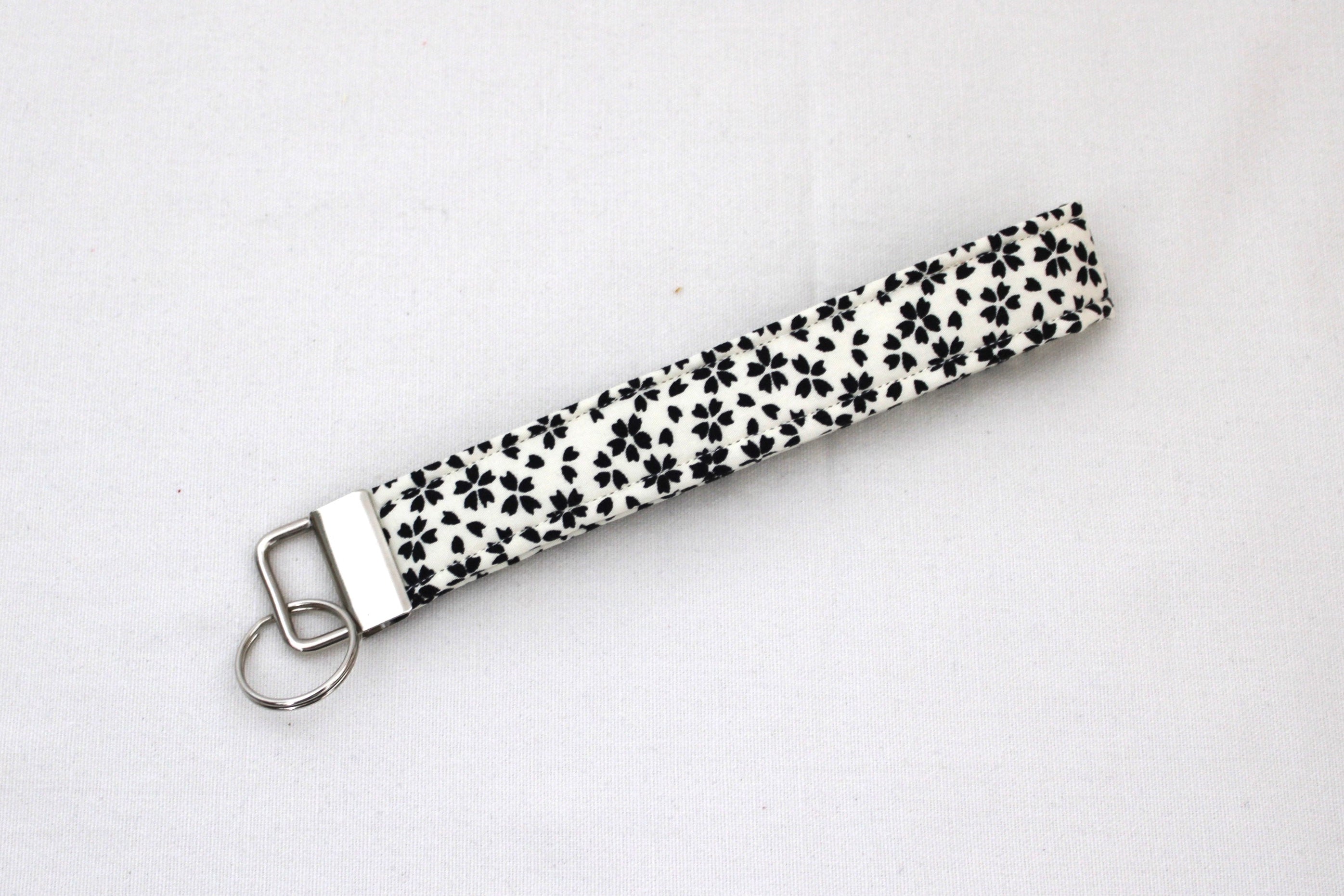 Monochrome Floral Keychain Wristlet