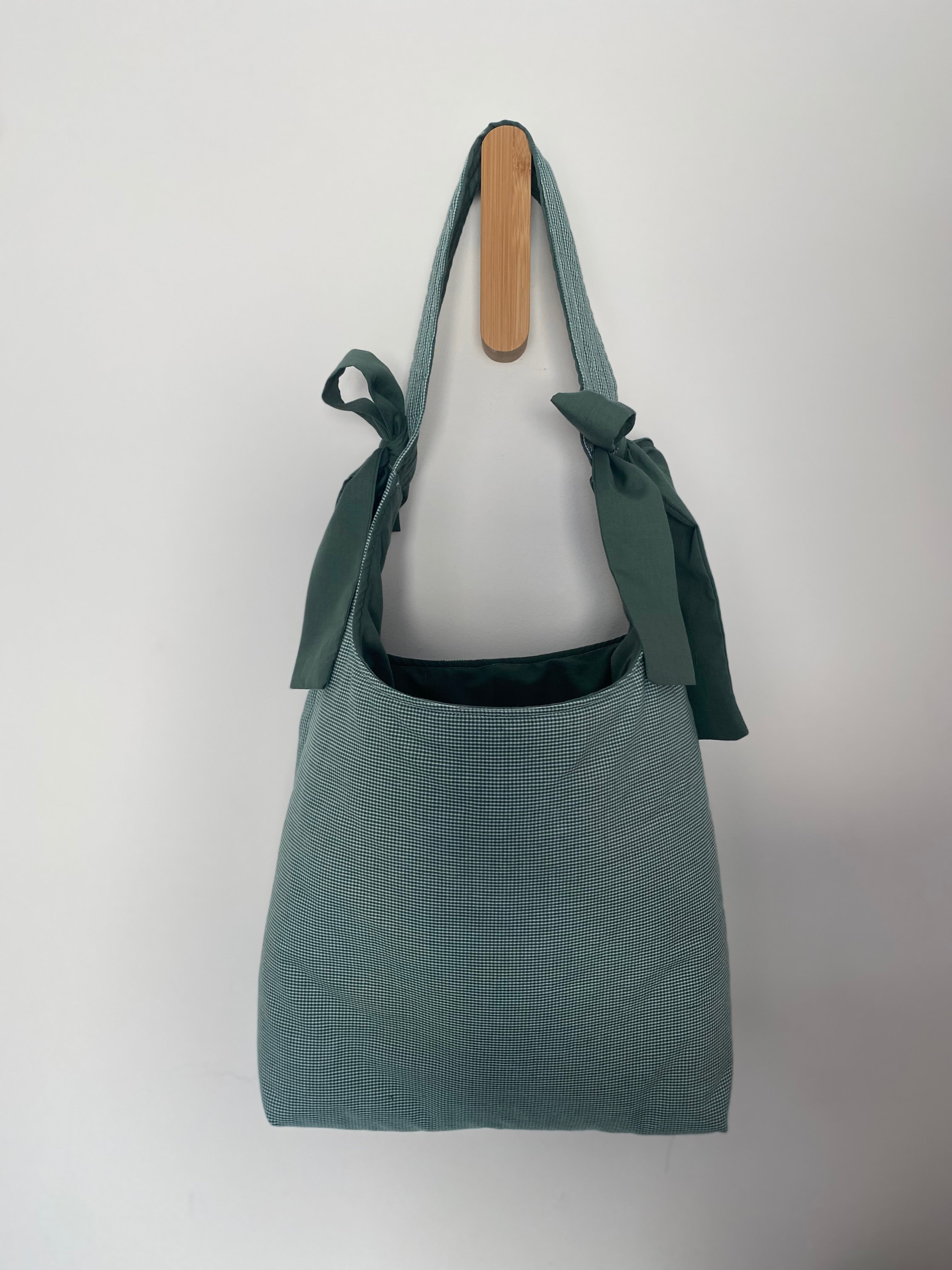 Green Gingham Bow Tote Bag