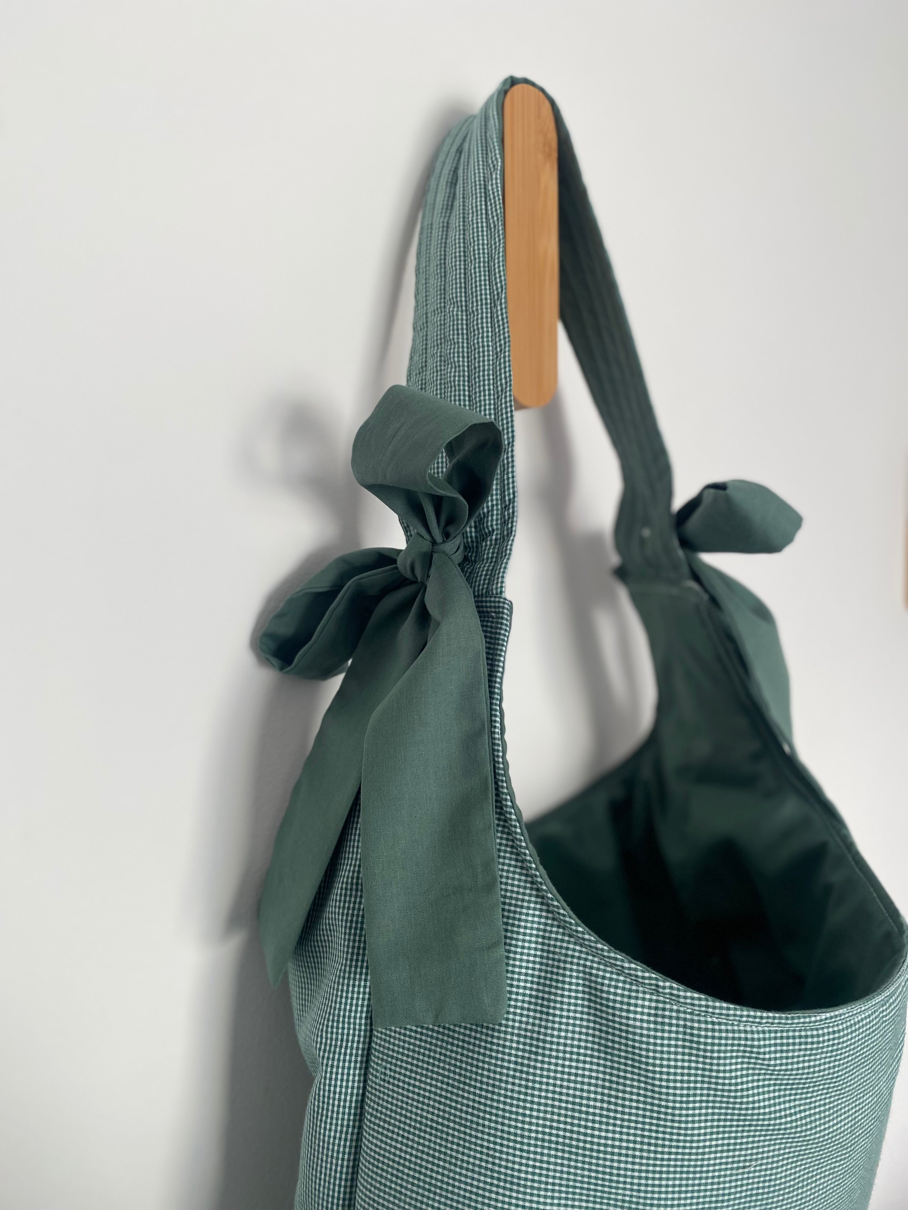 Green Gingham Bow Tote Bag