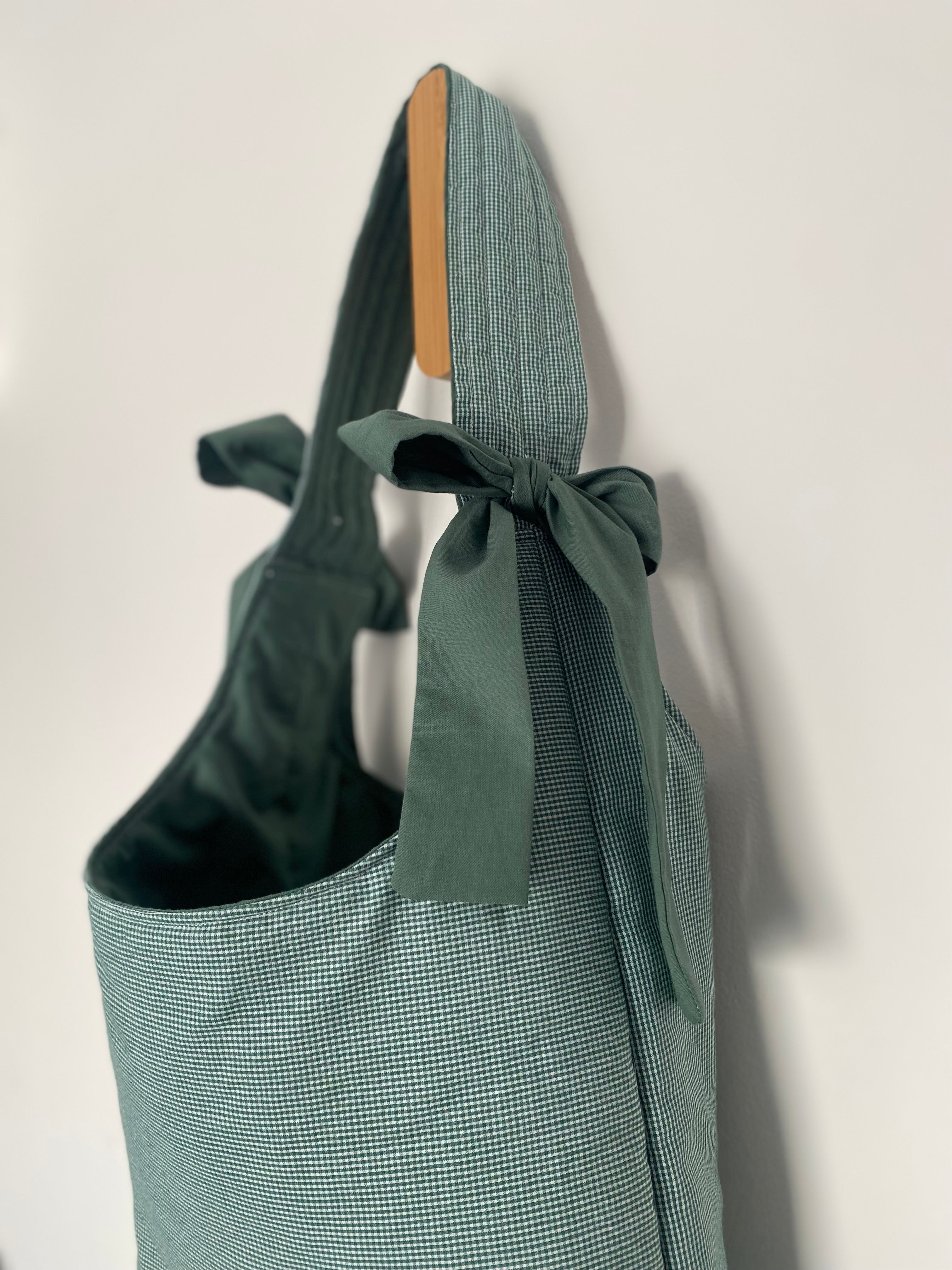Green Gingham Bow Tote Bag