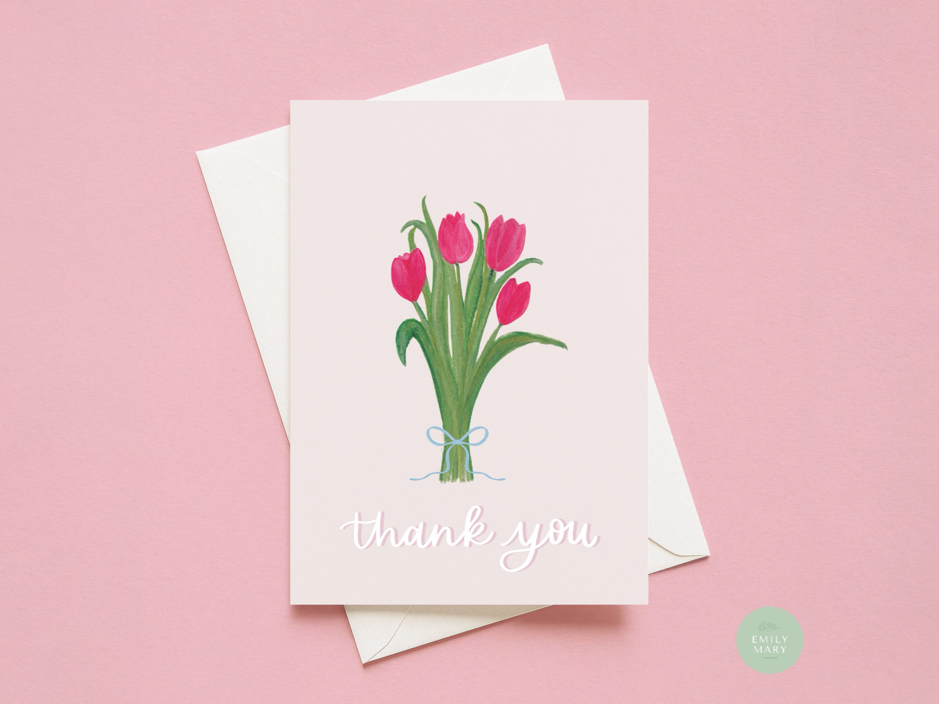 A6 Pink Tulips Thank You Card