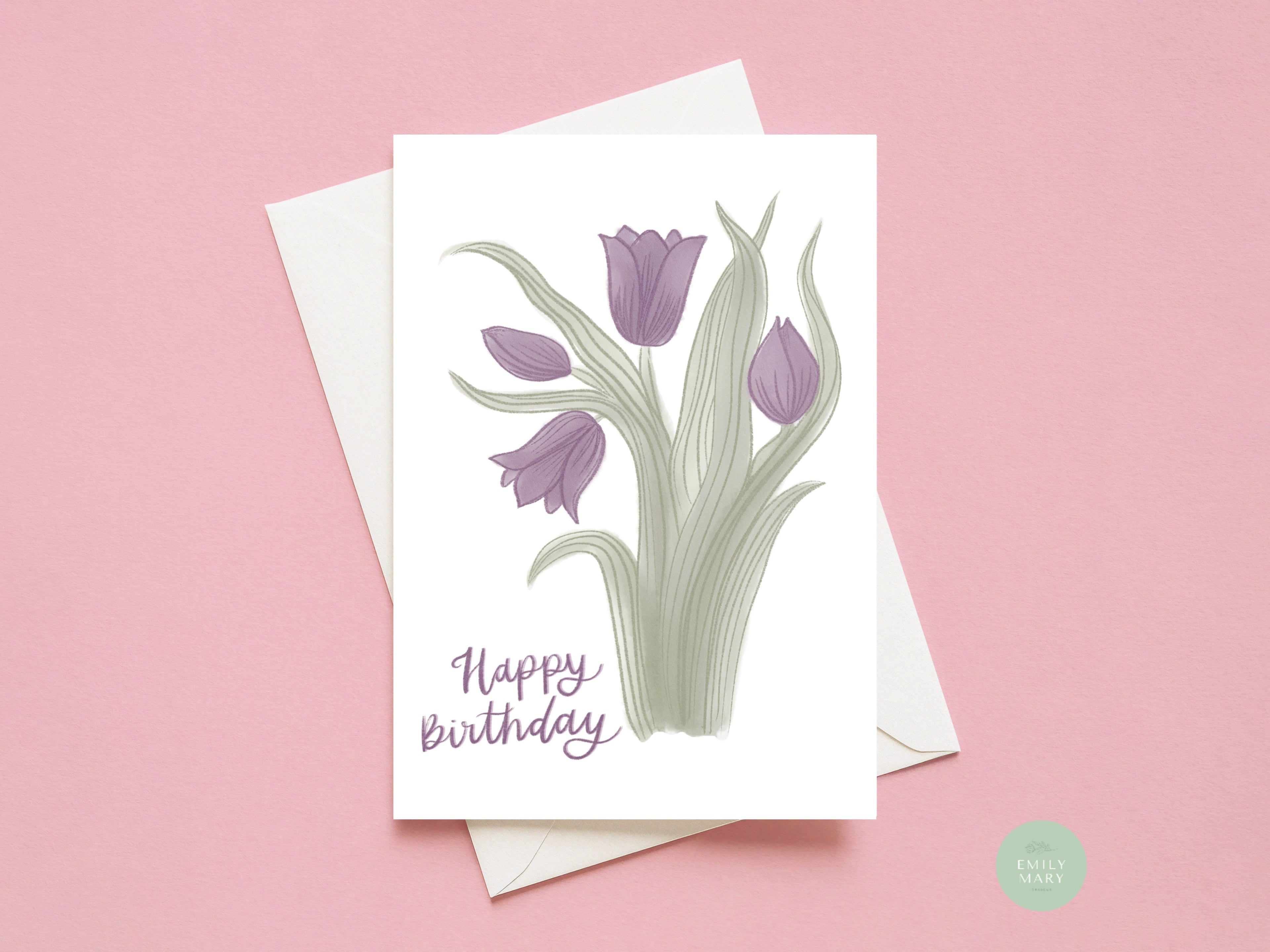 A6 Purple Tulips Happy Birthday Card